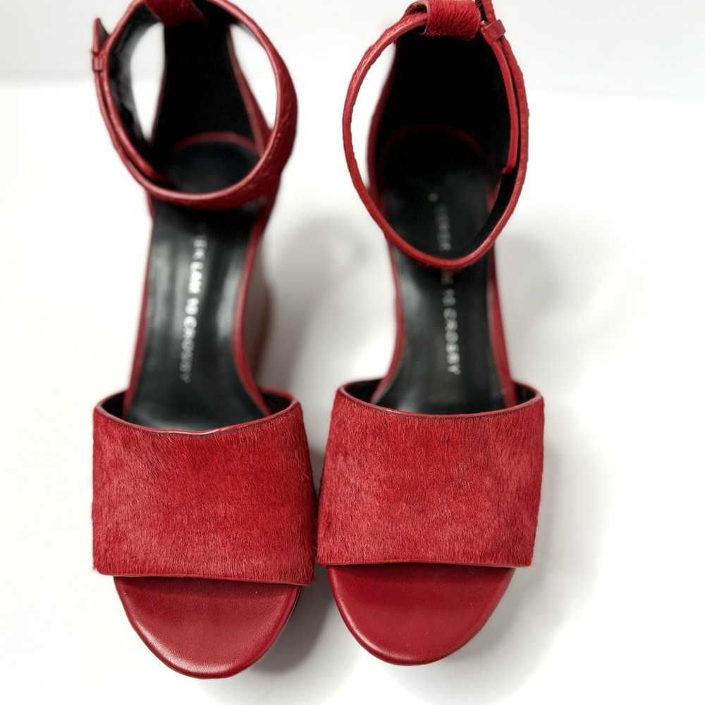 Derek Lam Red Calf Hair Platform Wedge Heels Sandals Size 5.5